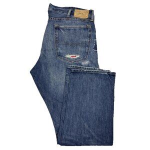Polo Ralph Lauren Jeans Mens Size 38X32 Distressed Classic Fit Bandana Patchwork